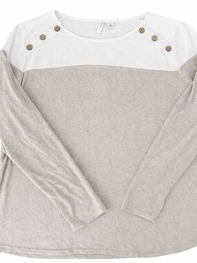 Neutral Colorblock Sweater XL Cozy Minimalist Long Sleeve Top Soft Knit